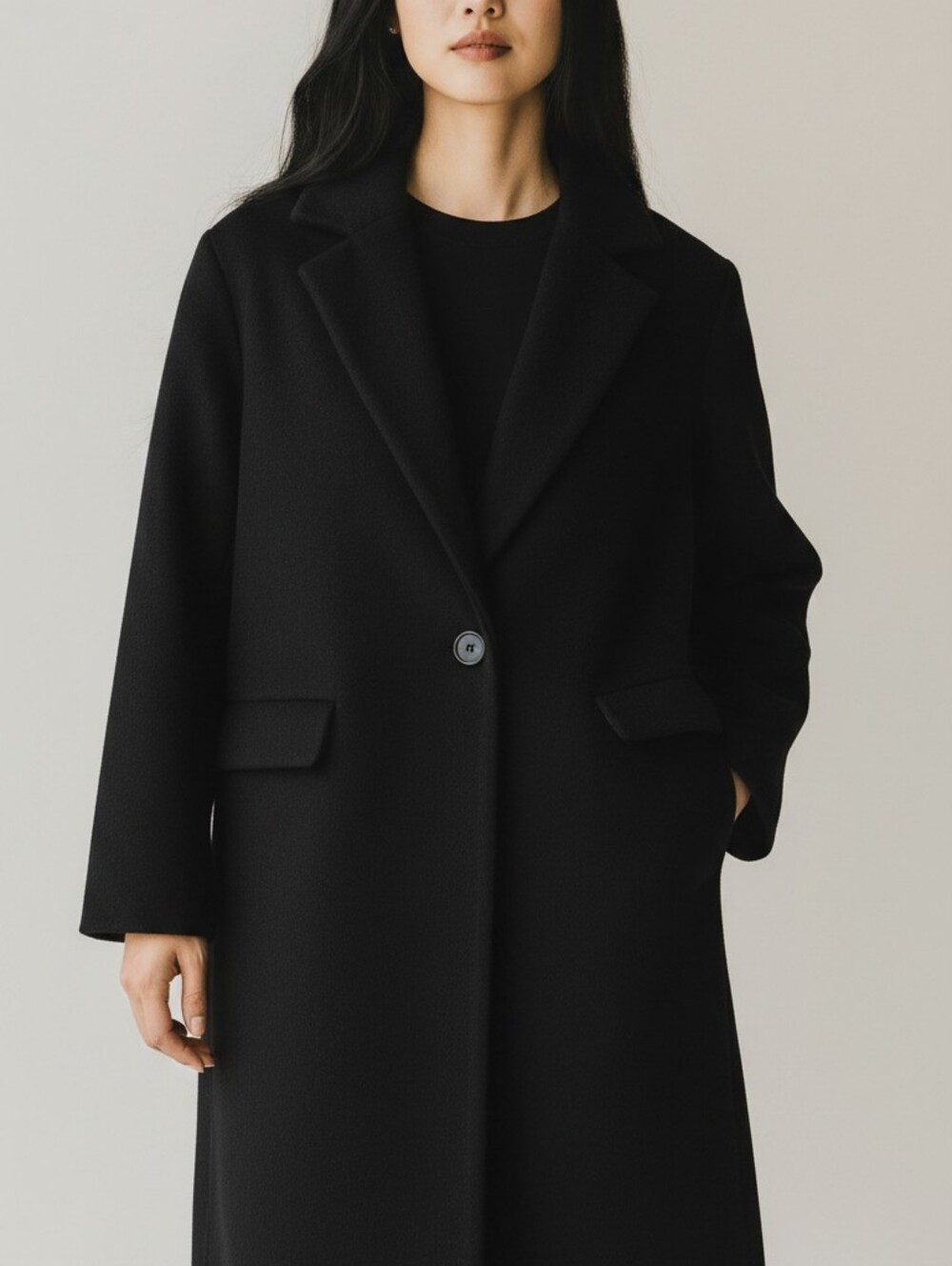 Classic Black Single-Button Women's Coat